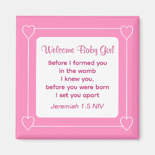 Cute Baby Shower Bible Verse Stripe Rosa Party Magnet