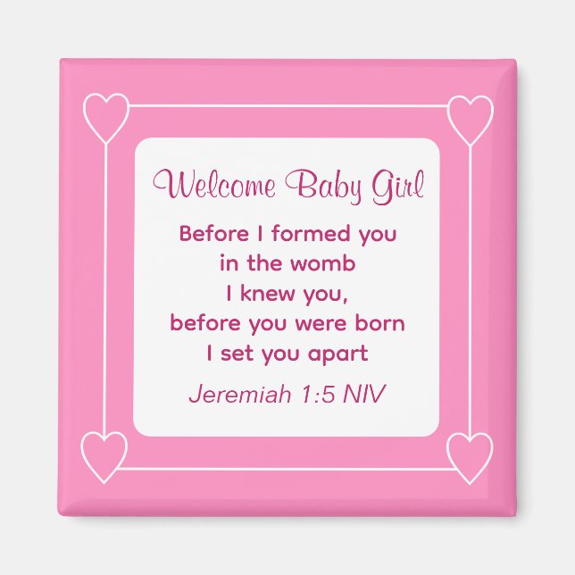 Cute Baby Shower Bible Verse Stripe Rosa Party Magnet (Framsidan)