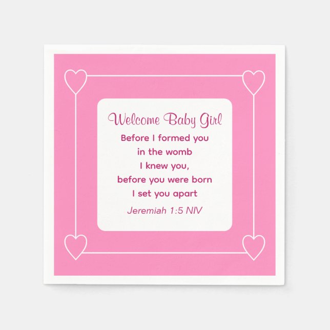 Cute Baby Shower Bible Verse Stripe Rosa Party Pappersservett (Framsidan)
