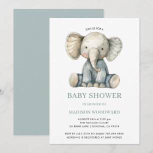 Cute Baby Shower Blue Plush Leksak Elephant Inbjudningar