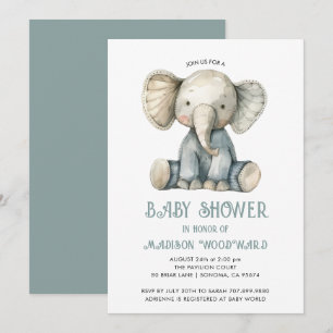 Cute Baby Shower Blue Stuffed Elephant Leksak Inbjudningar