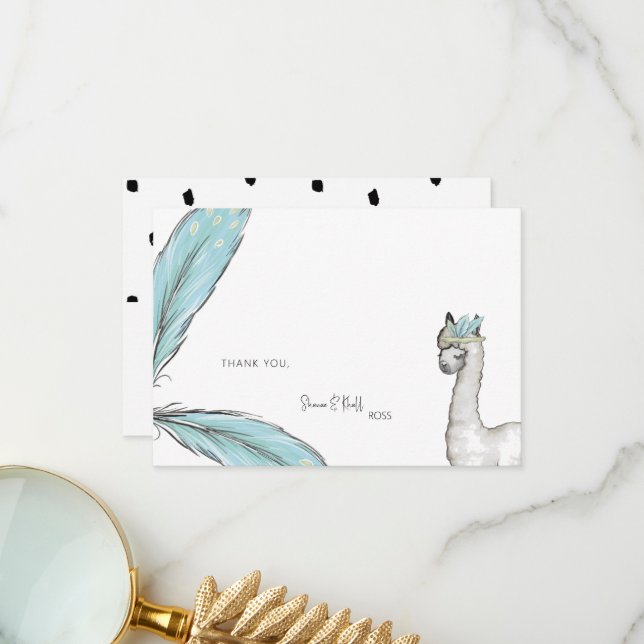 Cute Baby Shower Boho Llama White Tack Kort (Fram/Back In Situ)