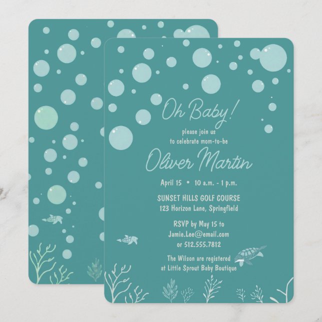 Cute Baby Shower Boy Aqua Fish Park Adorable Oce Inbjudningar (Fram/baksida)