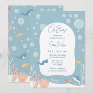 Cute Baby Shower Boy Aqua Fish Park Adorable Oce Inbjudningar