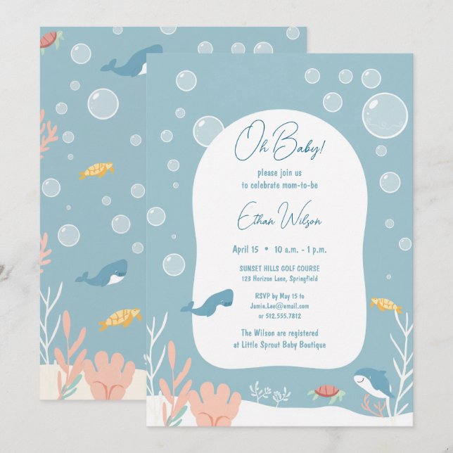 Cute Baby Shower Boy Aqua Fish Park Adorable Oce Inbjudningar (Fram/baksida)