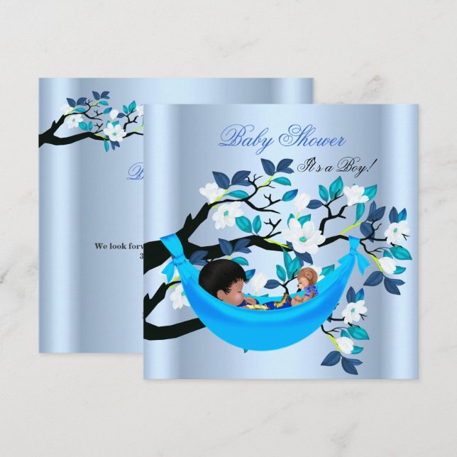 Cute Baby Shower Boy Baby blue Hammock Inbjudningar (Fram/baksida)
