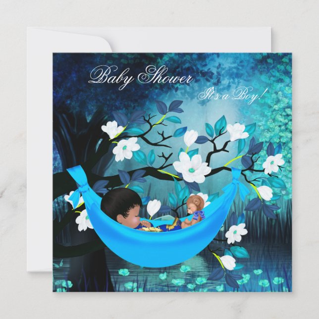 Cute Baby Shower Boy Baby blue Hammock Magic Inbjudningar (Framsida)