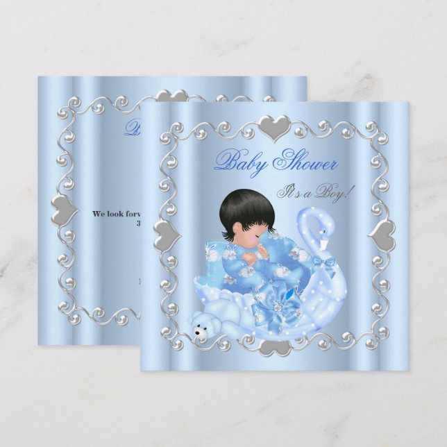 Cute Baby Shower Boy Baby blue Svan Inbjudningar (Fram/baksida)