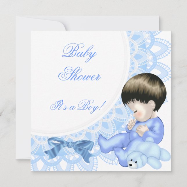 Cute Baby Shower Boy Baby blue White Inbjudningar (Framsida)