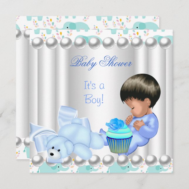 Cute Baby Shower Boy Blue cupaka Inbjudningar (Fram/baksida)
