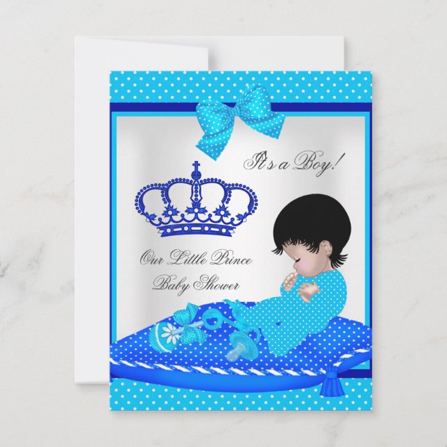 Cute Baby Shower Boy Blue Little Prince Krona Inbjudningar (Framsida)