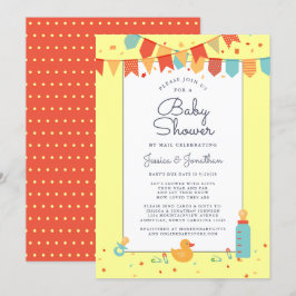 Cute Baby Shower by Mail Gult Banners Confetti Inbjudningar