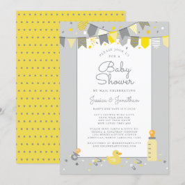 Cute Baby Shower by Mail Gult Grått Modern Inbjudningar