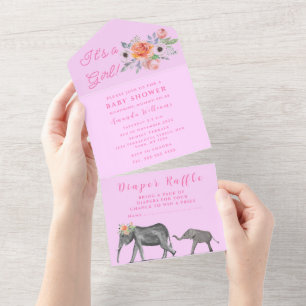 Cute Baby Shower Elephant Det är en Rosa för Blomm