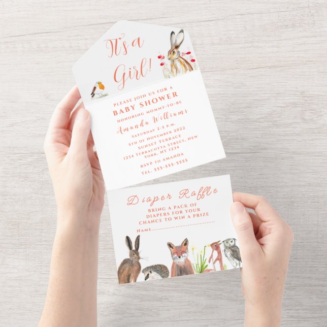 Cute Baby Shower Fox Hare Det är en Blommigt för f (Avrivbar del)
