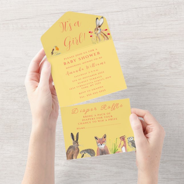 Cute Baby Shower Fox Hare Det är en Blommigt för f (Avrivbar del)