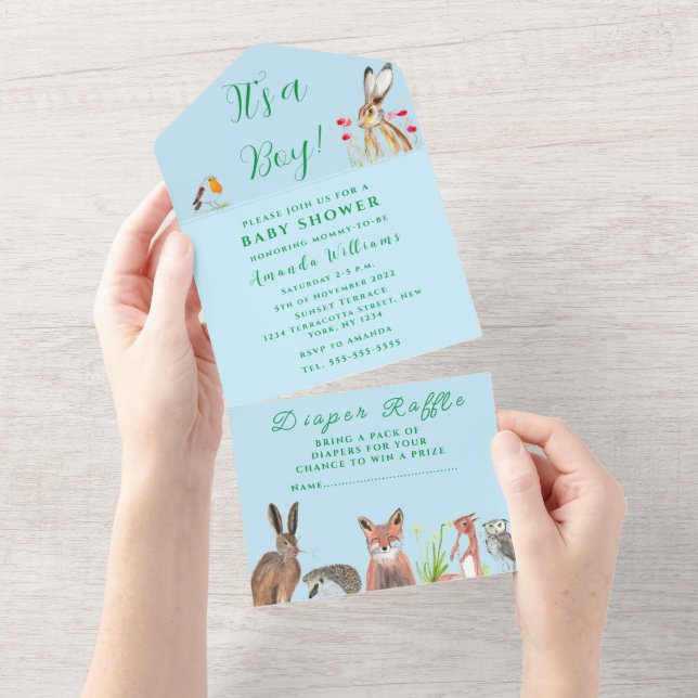 Cute Baby Shower Fox Hare Det är en Boy Blommigt (Avrivbar del)
