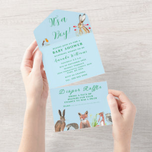 Cute Baby Shower Fox Hare Det är en Boy Blommigt
