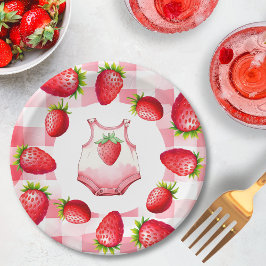 Cute Baby Shower Gingham Strawberry Vintage
