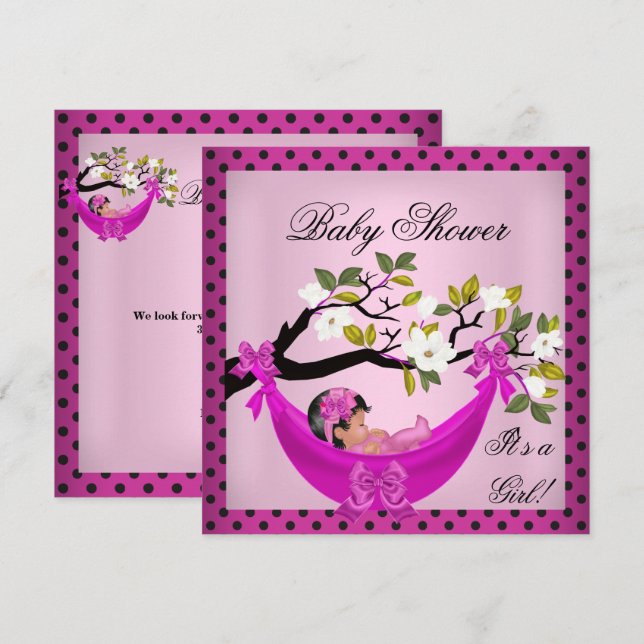 Cute Baby Shower Girl Baby Rosa Hammock Inbjudningar (Fram/baksida)