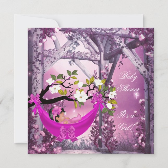 Cute Baby Shower Girl Baby Rosa Hammock Magic Inbjudningar (Framsida)