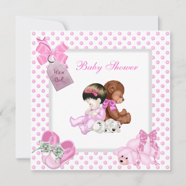 Cute Baby Shower Girl Baby Rosa Shoes White Inbjudningar (Framsida)