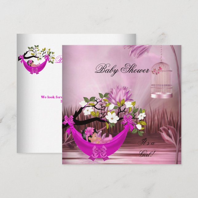 Cute Baby Shower Girl Baby Shock rosa Hammock Magi Inbjudningar (Fram/baksida)