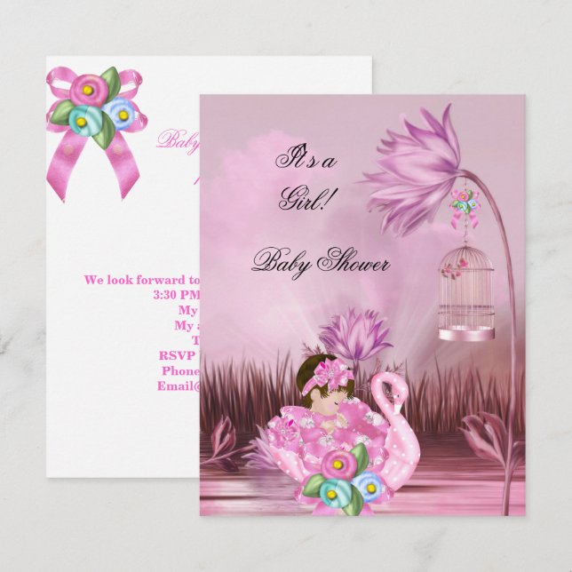 Cute Baby Shower Girl Baby Shock rosa Svan Magic Inbjudningar (Fram/baksida)