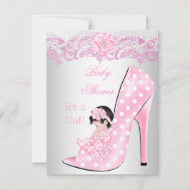 Cute Baby Shower Girl Rosa Baby Shoe Snöre Inbjudningar