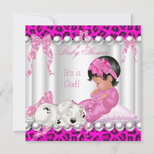 Cute Baby Shower Girl Rosa Leopard Inbjudningar (Framsida)