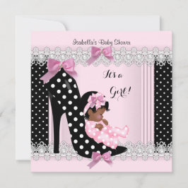 Cute Baby Shower Girl Rosa Polka dots High Heel 6 Inbjudningar