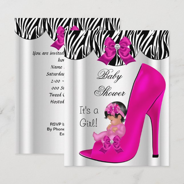 Cute Baby Shower Girl Shock rosa Baby Shoe Inbjudningar (Fram/baksida)