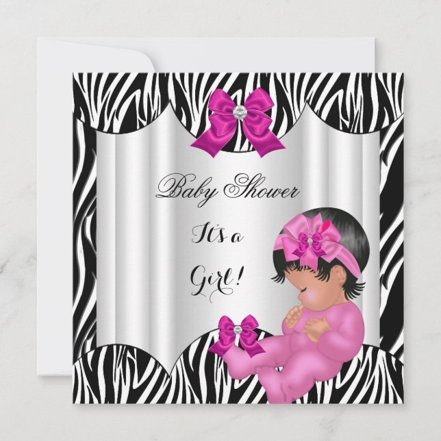 Cute Baby Shower Girl Shock rosa Baby Zebra Inbjudningar (Framsida)