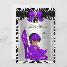 Cute Baby Shower Girl Zebra Lila Baby Shoe 2 Inbjudningar