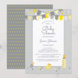 Cute Baby Shower Grått Gult Modern Banner Flaggor  Inbjudningar