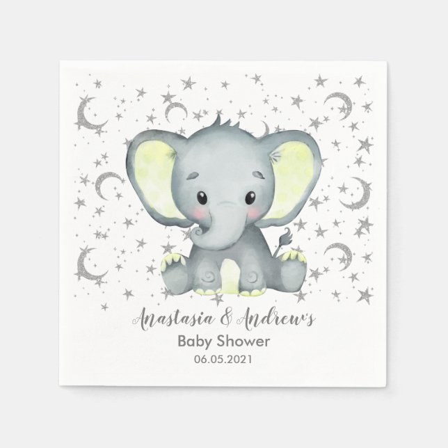 Cute Baby Shower Gult Elephant Napkins Pappersservett (Framsidan)