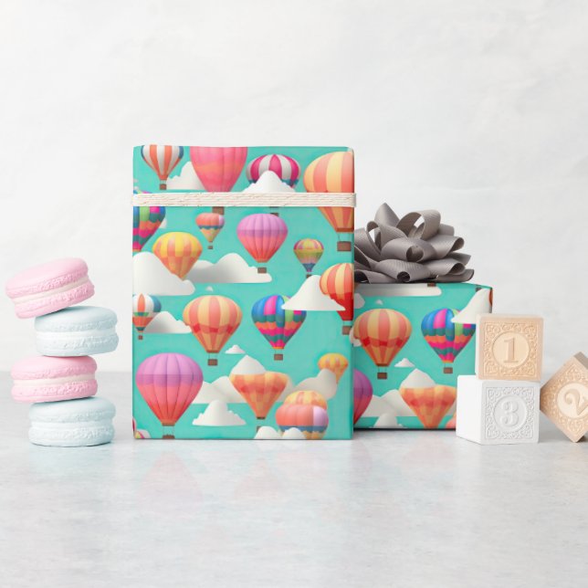 Cute baby shower hot air balloon tiled  presentpapper (Baby Shower)