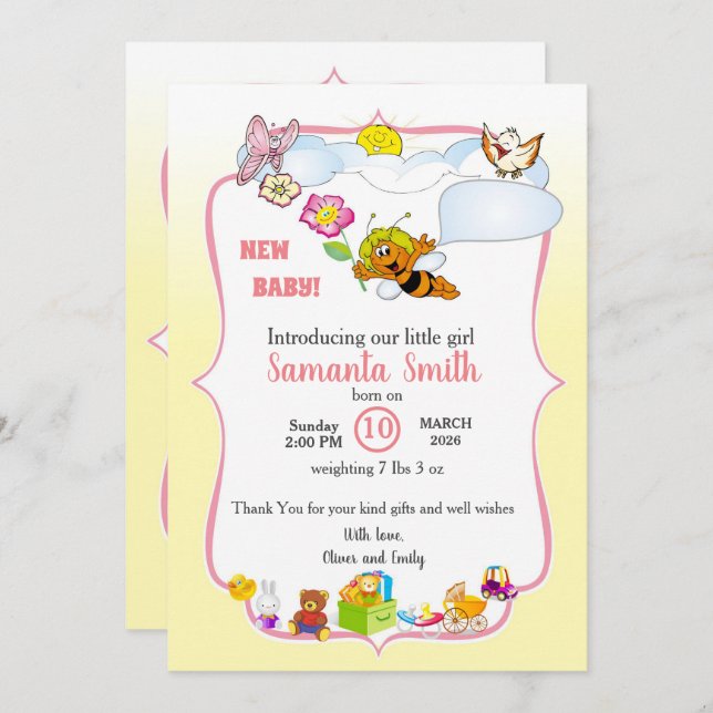 Cute Baby Shower Invitation for girl Inbjudningar (Fram/baksida)