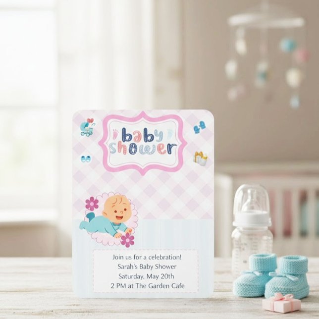 Cute Baby Shower Invitation Template - Blue & Pink Inbjudningar (Skapare uppladdad)