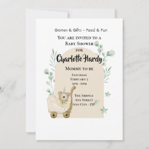 Cute Baby Shower Mouse and Pram Inbjudningar