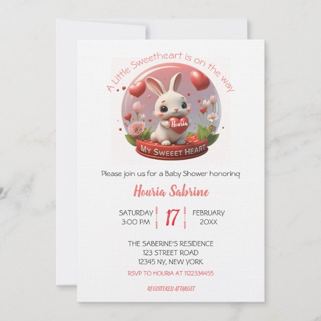 Cute Baby Shower Rabbit Sweetheart Valentine Inbjudningar (Framsida)