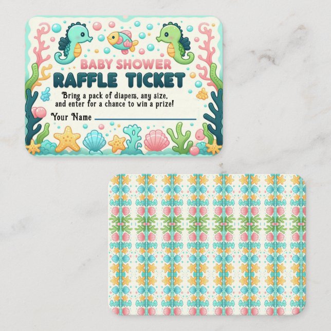 Cute Baby Shower Sea Life Raffle Biljett (Fram/baksida)