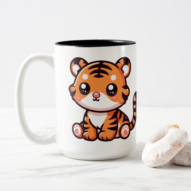 Cute baby sitta tiger tecknad Två-Tonad mugg (Med munk)