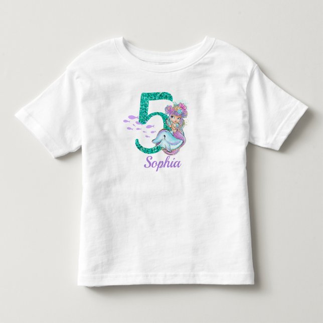 Cute Baby Sjöjungfru 5:e födelsedagen T-Shirt (Framsida)