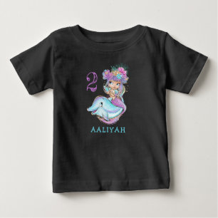Cute Baby Sjöjungfru med delfiner Födelsedag T-Shi T Shirt