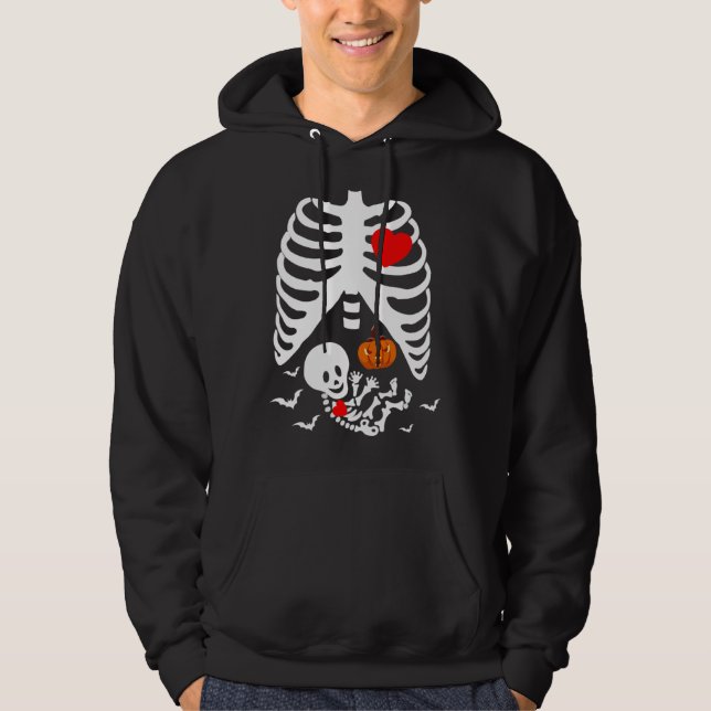 Cute Baby Skeleton Pregnancy Announcement Happy Ha Hoodie (Framsida)