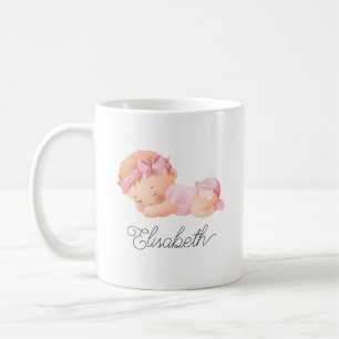 Cute Baby Sleeping Girl Rosa Personlig Namn Kaffemugg