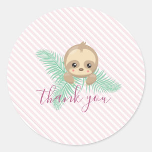 Cute Baby Sloth Födelsedagsfest Stickers Runt Klistermärke