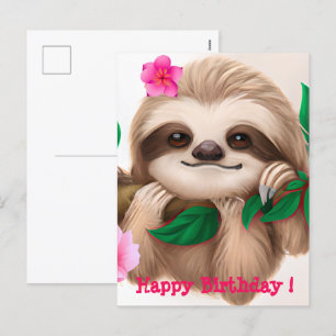 Cute Baby Sloth Hanging i Träd Helg Vykort