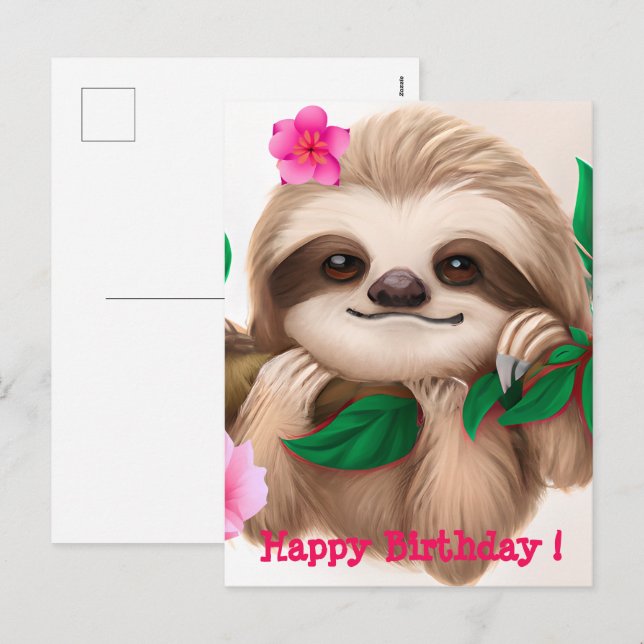 Cute Baby Sloth Hanging i Träd Helg Vykort (Fram/baksida)
